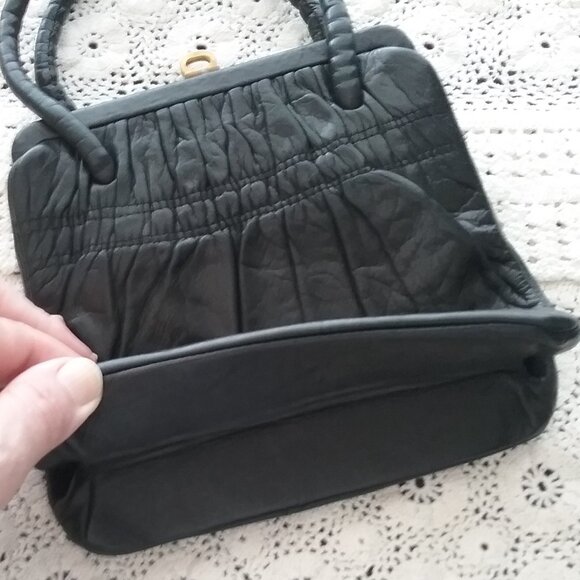Vintage Black Leather Handbag from Mid Century - Picture 3 of 6